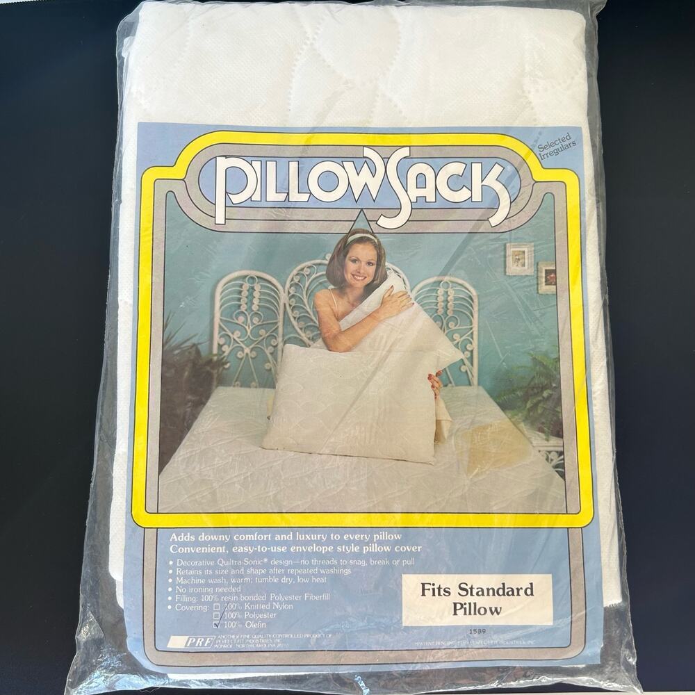 Vtg Quilted STANDARD Bed Pillow Protector COVER Olefin White NOS Sealed 1976 USA